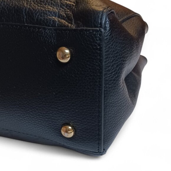 Emma Fox Black Pebbled Leather Handbag Bamboo Handles Removable Crossbody Strap - Picture 6 of 13